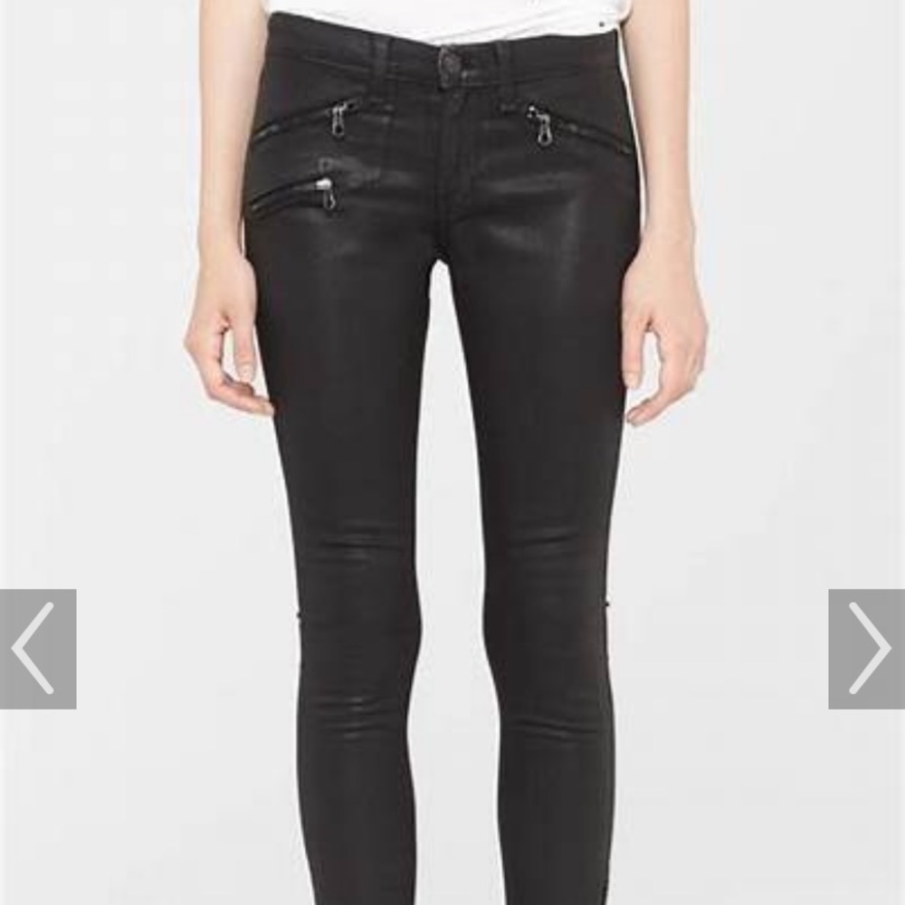 Rag and bone mid rise black coated skinny jeans